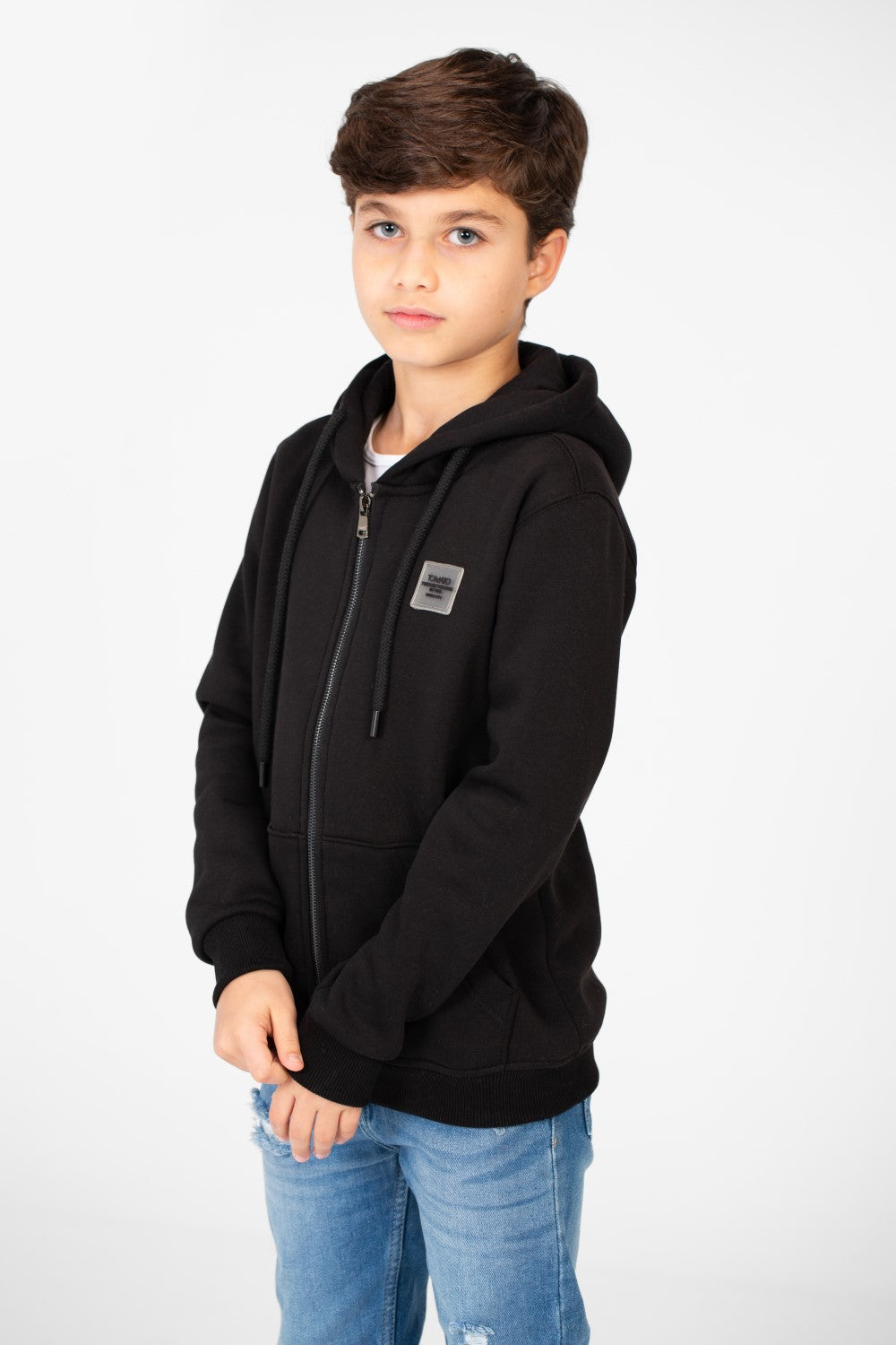 سويت شيرت بغطاء رأس أساسي بسحاب كامل وجيوب للأولاد