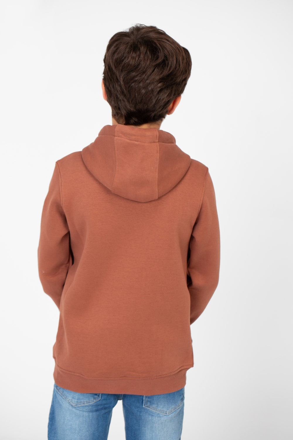 سويت شيرت بغطاء رأس أساسي بسحاب كامل وجيوب للأولاد