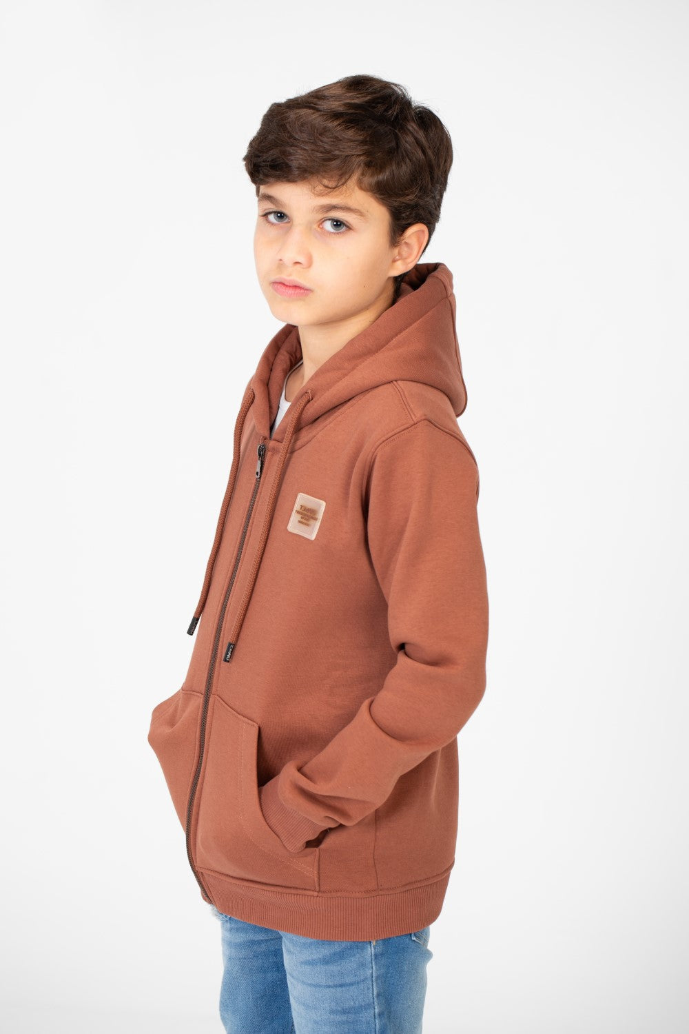 سويت شيرت بغطاء رأس أساسي بسحاب كامل وجيوب للأولاد