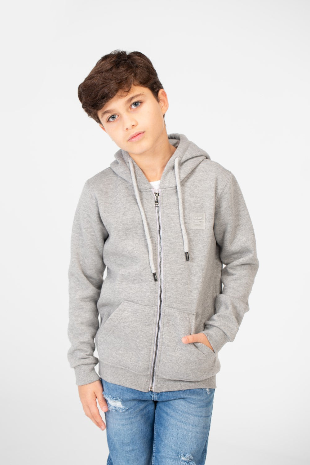 سويت شيرت بغطاء رأس أساسي بسحاب كامل وجيوب للأولاد