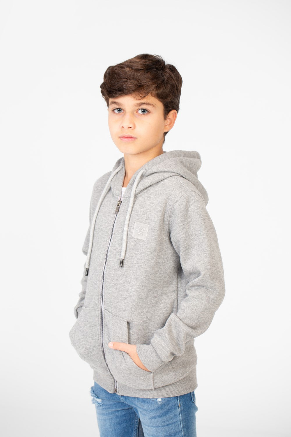 سويت شيرت بغطاء رأس أساسي بسحاب كامل وجيوب للأولاد