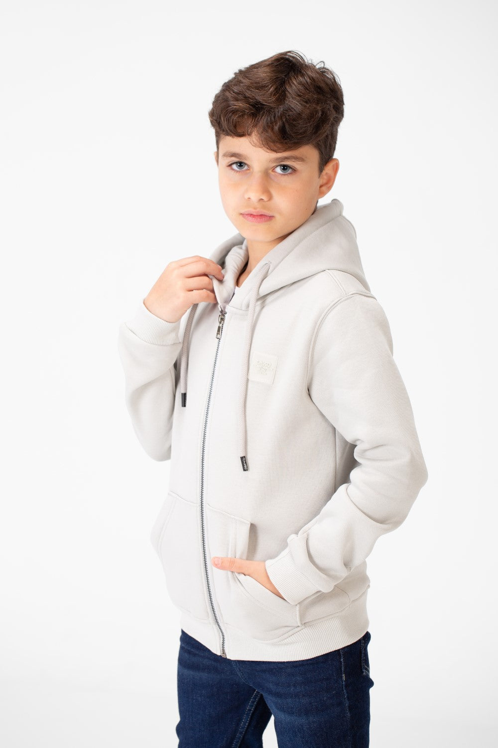 سويت شيرت بغطاء رأس أساسي بسحاب كامل وجيوب للأولاد