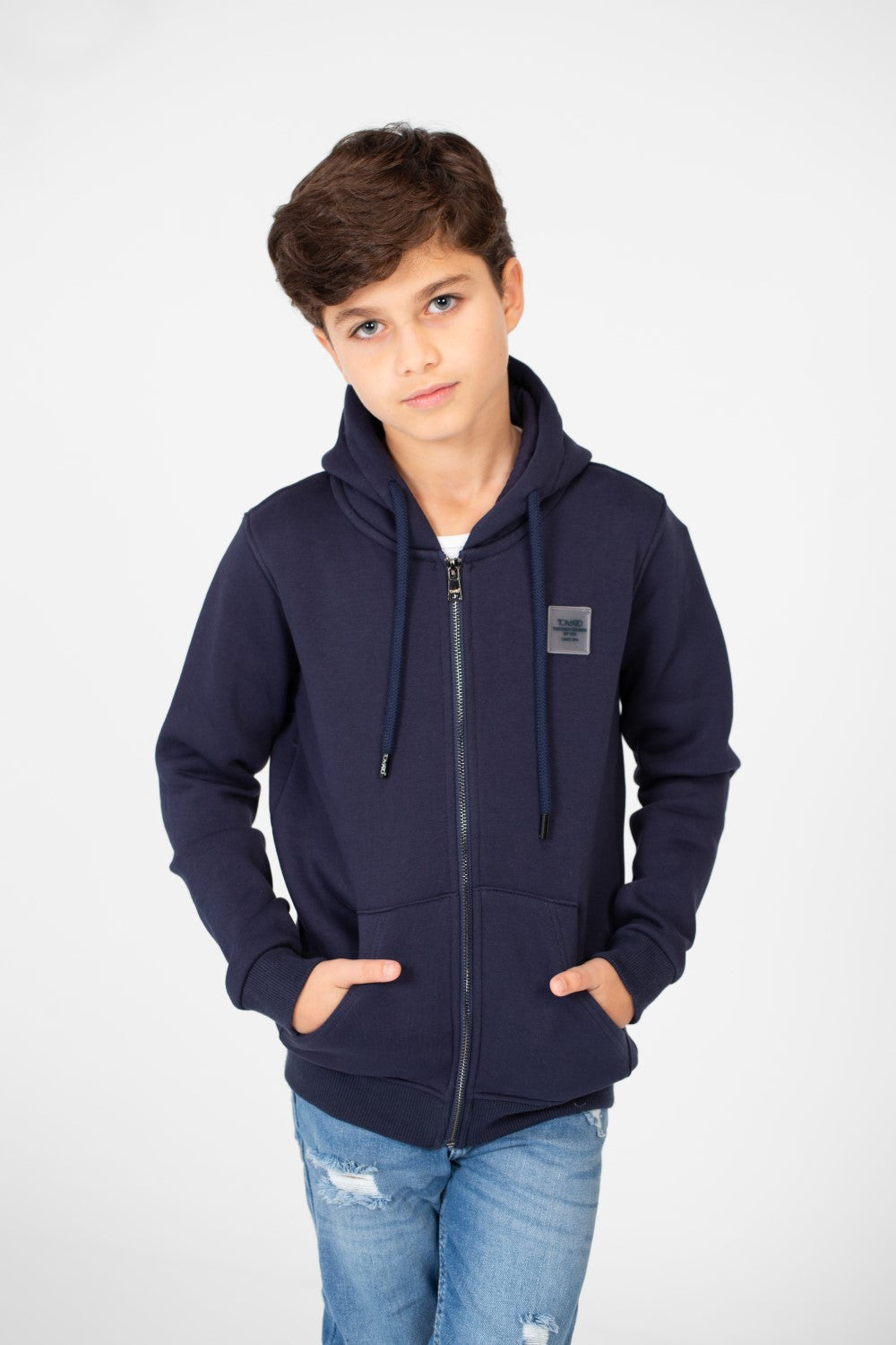 سويت شيرت بغطاء رأس أساسي بسحاب كامل وجيوب للأولاد