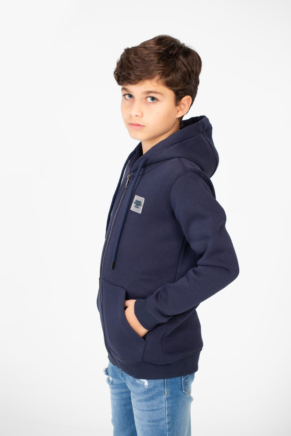 سويت شيرت بغطاء رأس أساسي بسحاب كامل وجيوب للأولاد