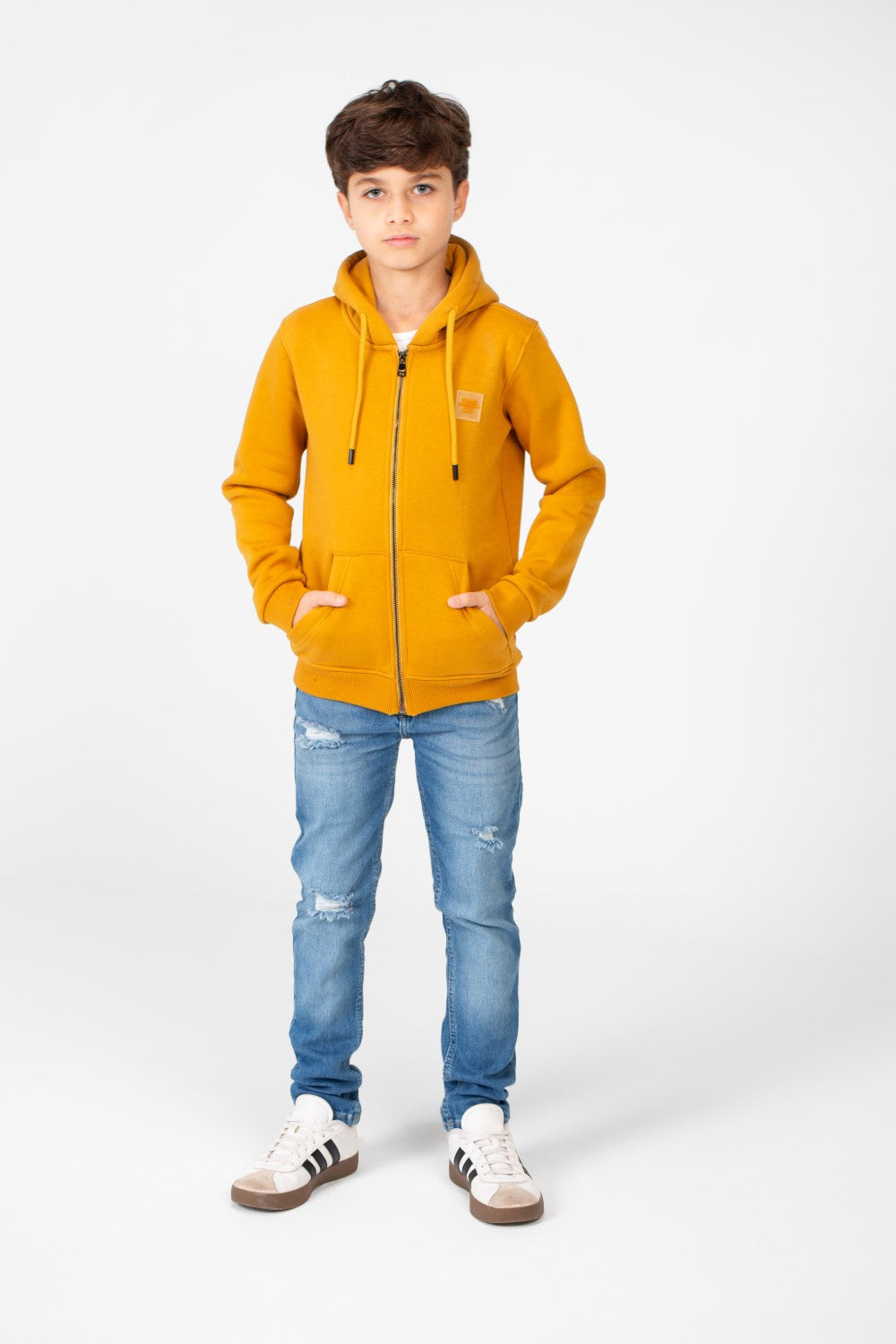 سويت شيرت بغطاء رأس أساسي بسحاب كامل وجيوب للأولاد