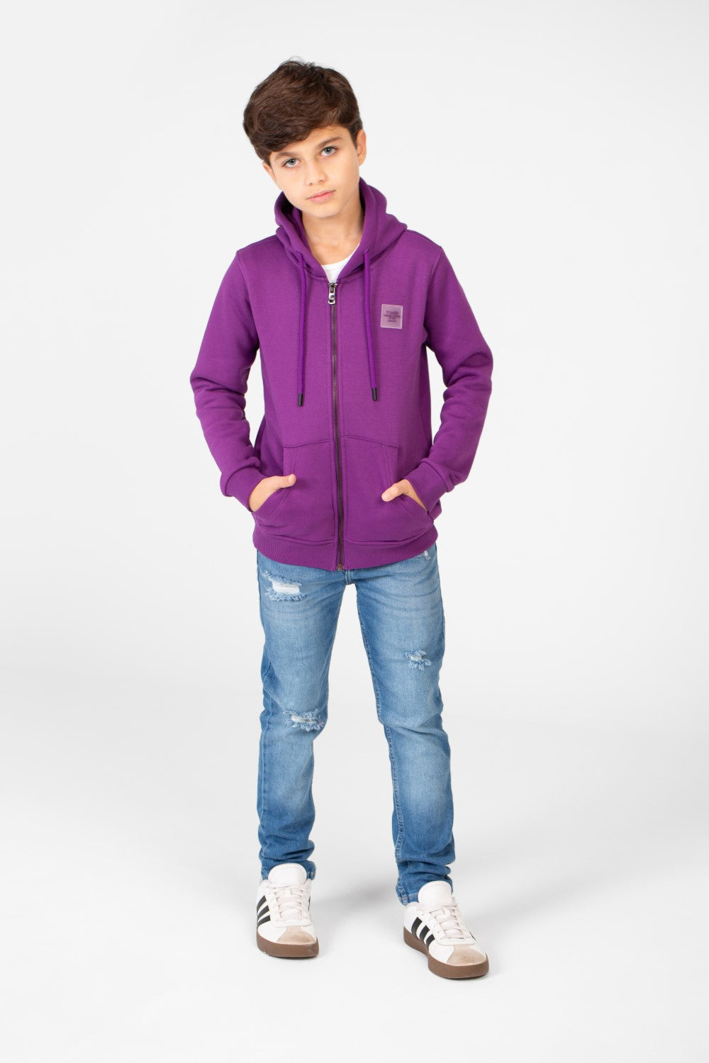 سويت شيرت بغطاء رأس أساسي بسحاب كامل وجيوب للأولاد