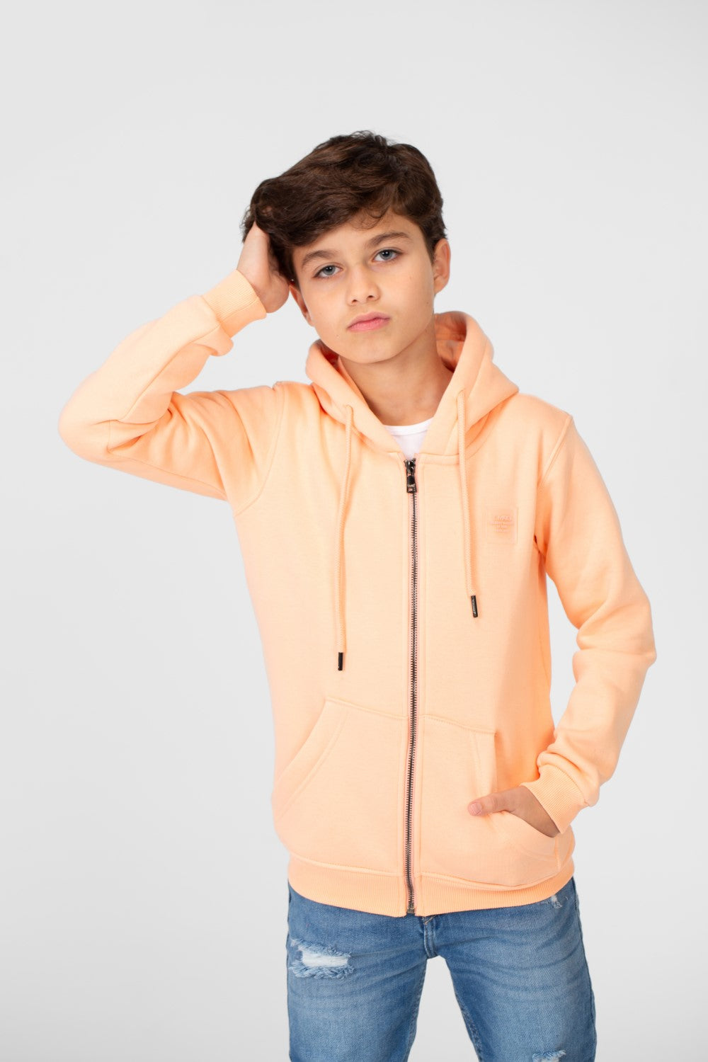 سويت شيرت بغطاء رأس أساسي بسحاب كامل وجيوب للأولاد