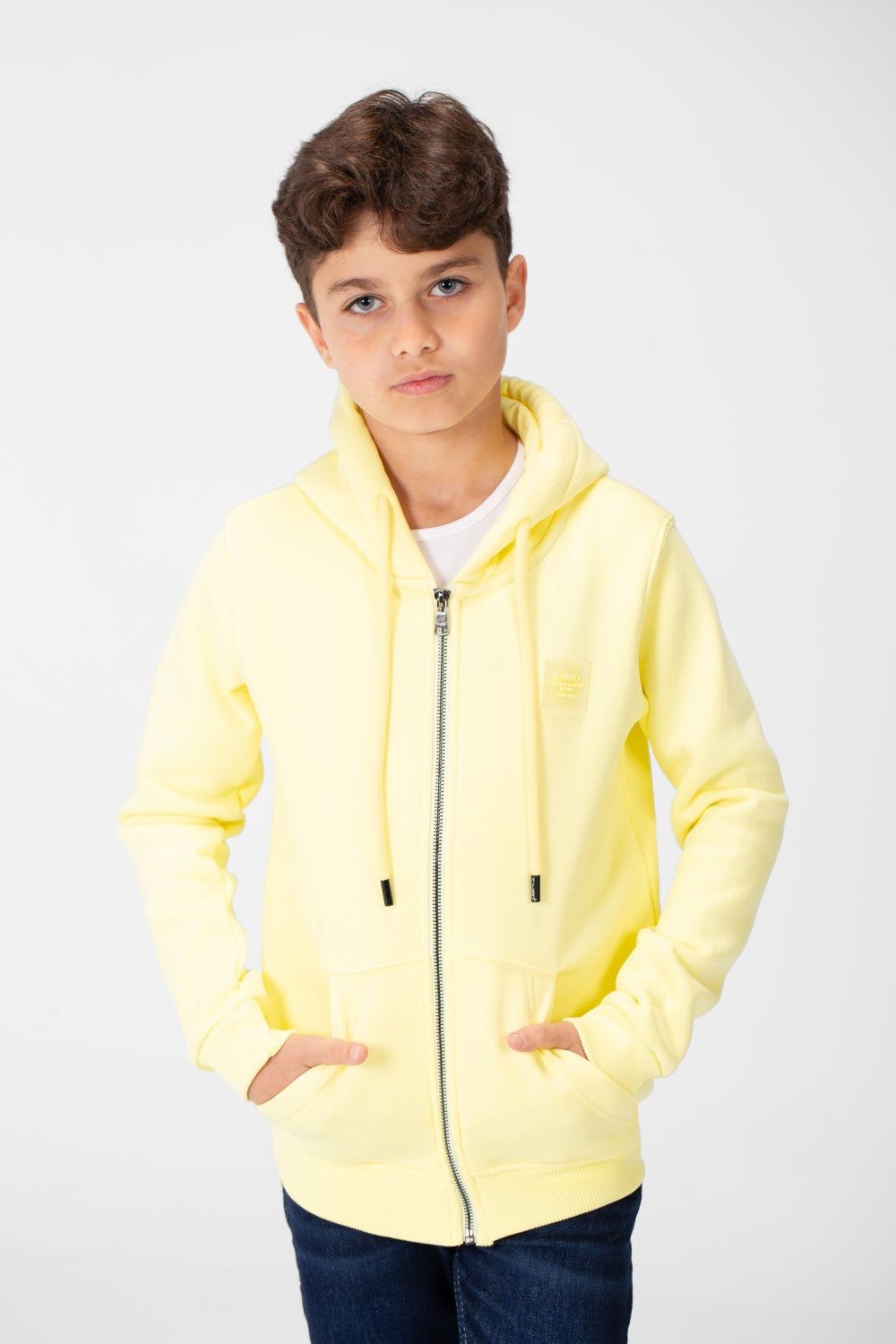 سويت شيرت بغطاء رأس أساسي بسحاب كامل وجيوب للأولاد