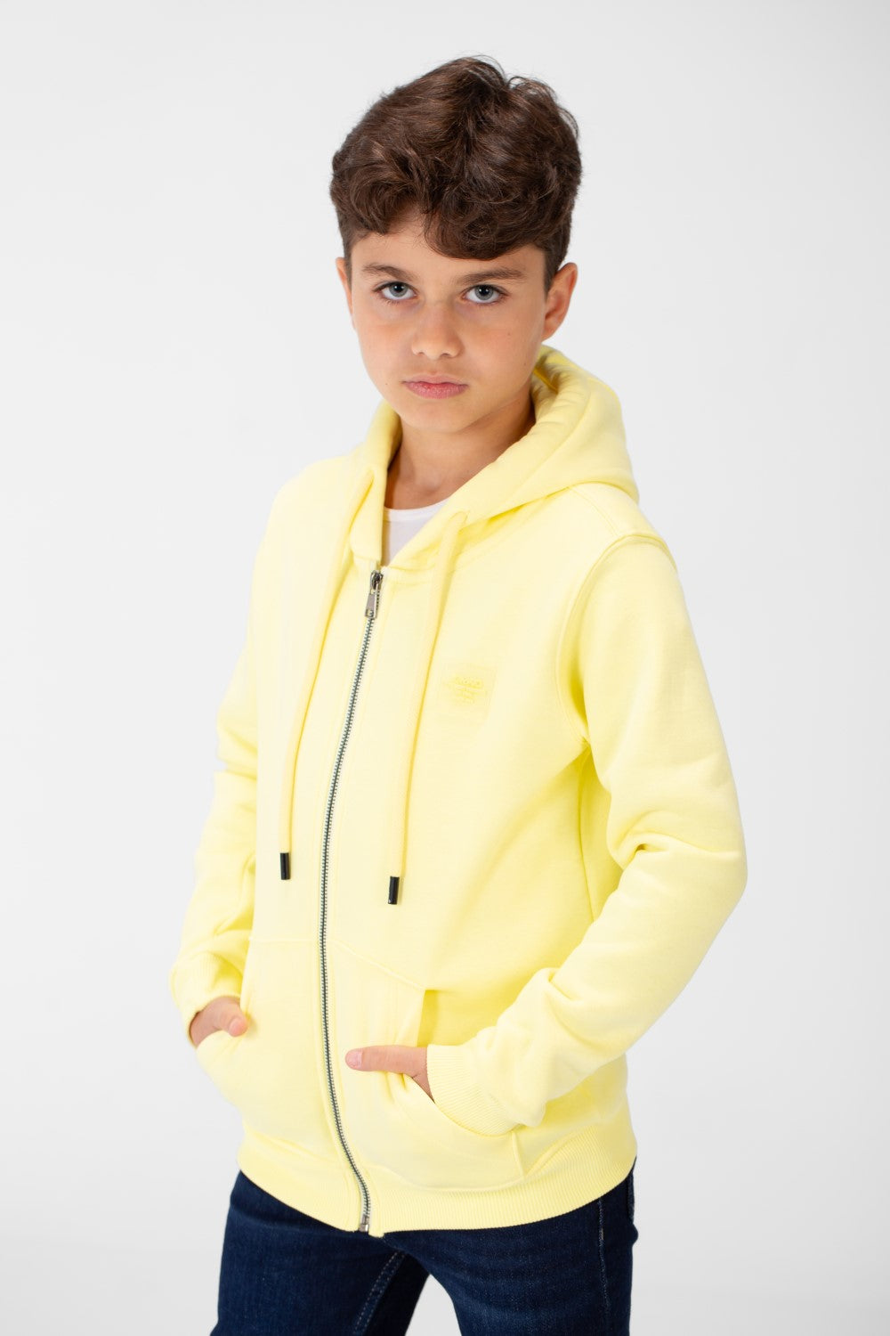 سويت شيرت بغطاء رأس أساسي بسحاب كامل وجيوب للأولاد