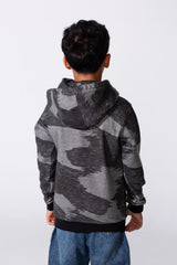 Boy's Slim Fit Long Sleeved Camo Melton Sweatshirt With Hood