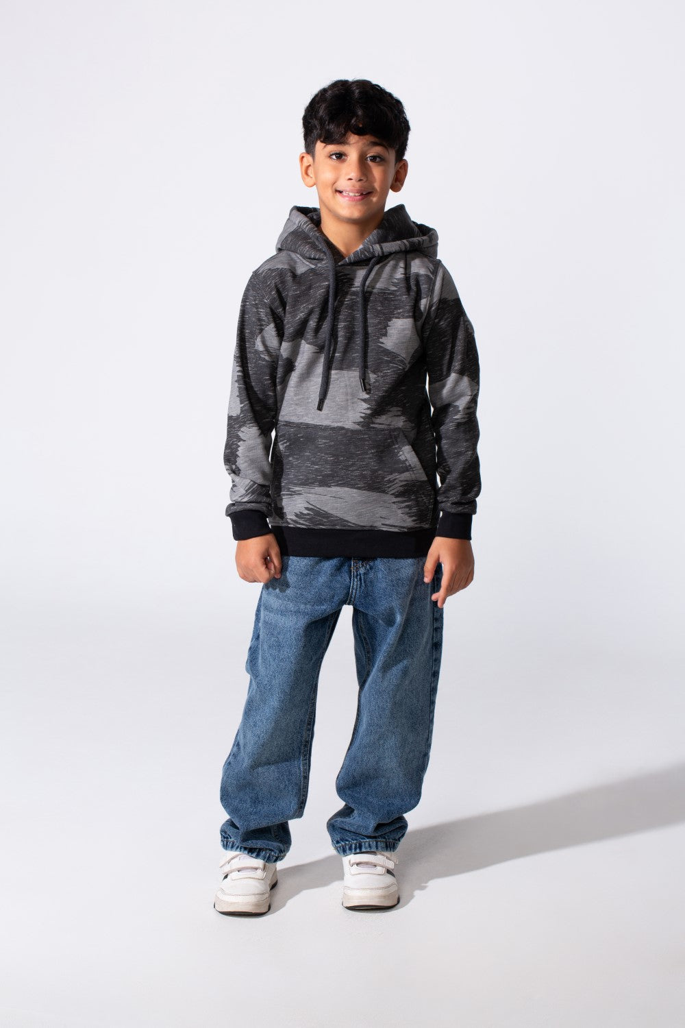 Boy's Slim Fit Long Sleeved Camo Melton Sweatshirt With Hood