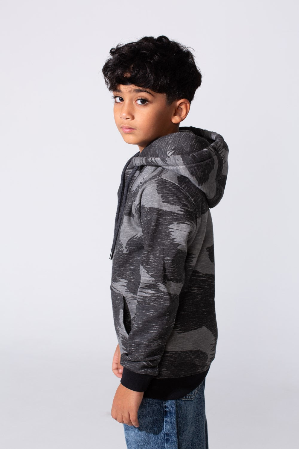 Boy's Slim Fit Long Sleeved Camo Melton Sweatshirt With Hood