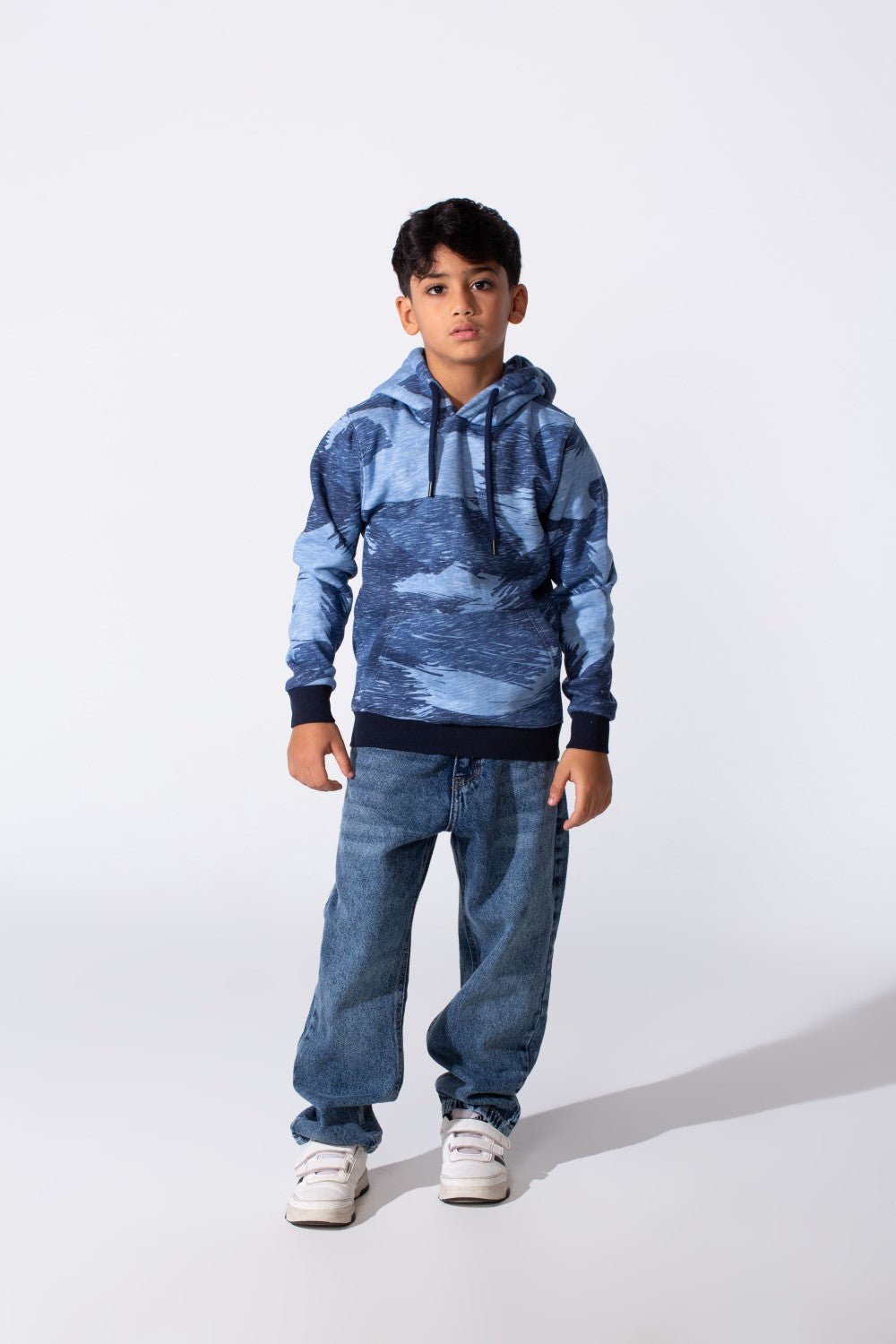 Boy's Slim Fit Long Sleeved Camo Melton Sweatshirt With Hood