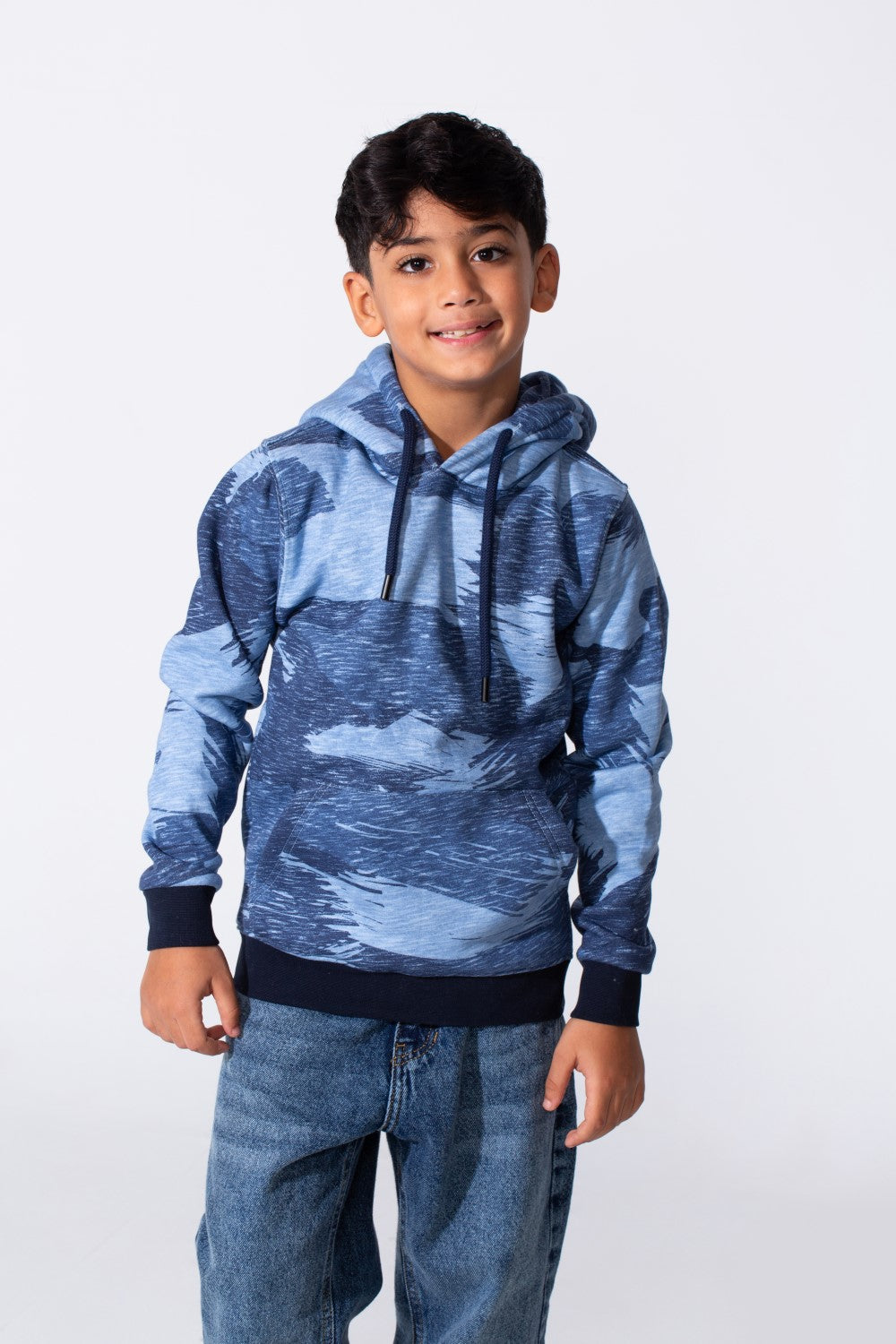 Boy's Slim Fit Long Sleeved Camo Melton Sweatshirt With Hood