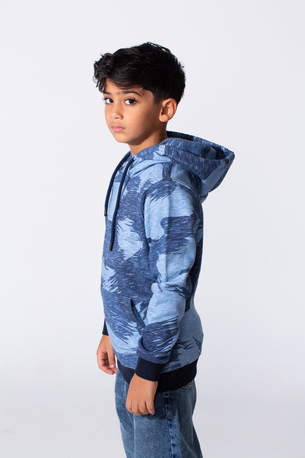 Boy's Slim Fit Long Sleeved Camo Melton Sweatshirt With Hood