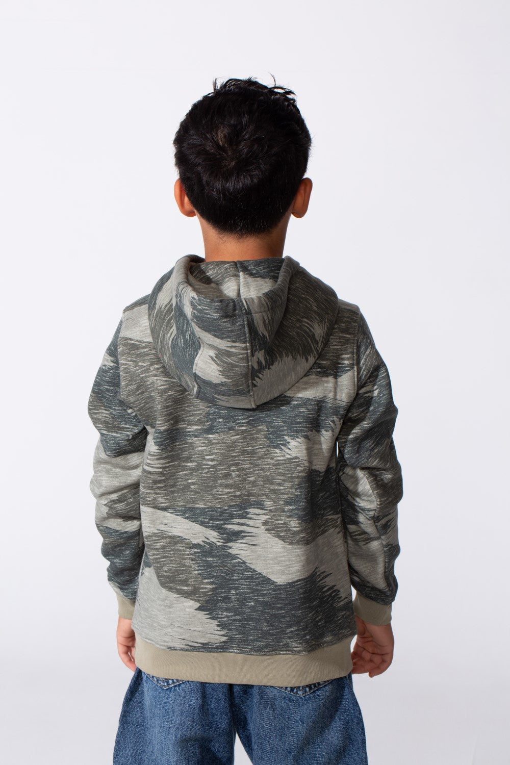 Boy's Slim Fit Long Sleeved Camo Melton Sweatshirt With Hood