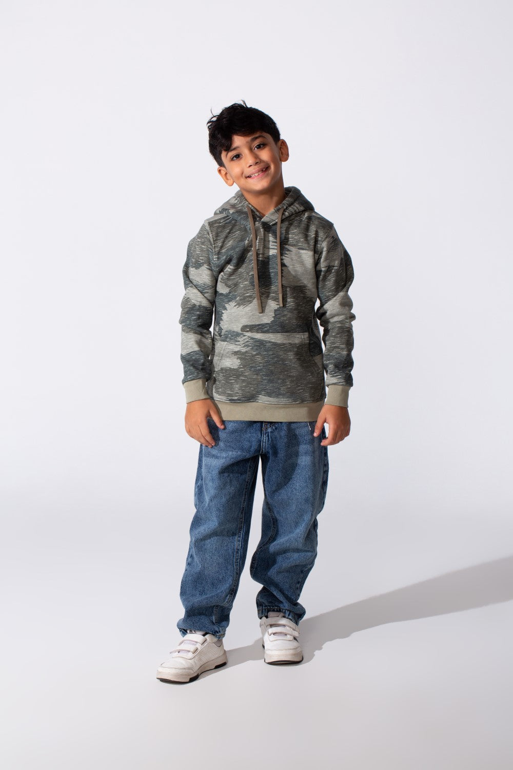 Boy's Slim Fit Long Sleeved Camo Melton Sweatshirt With Hood