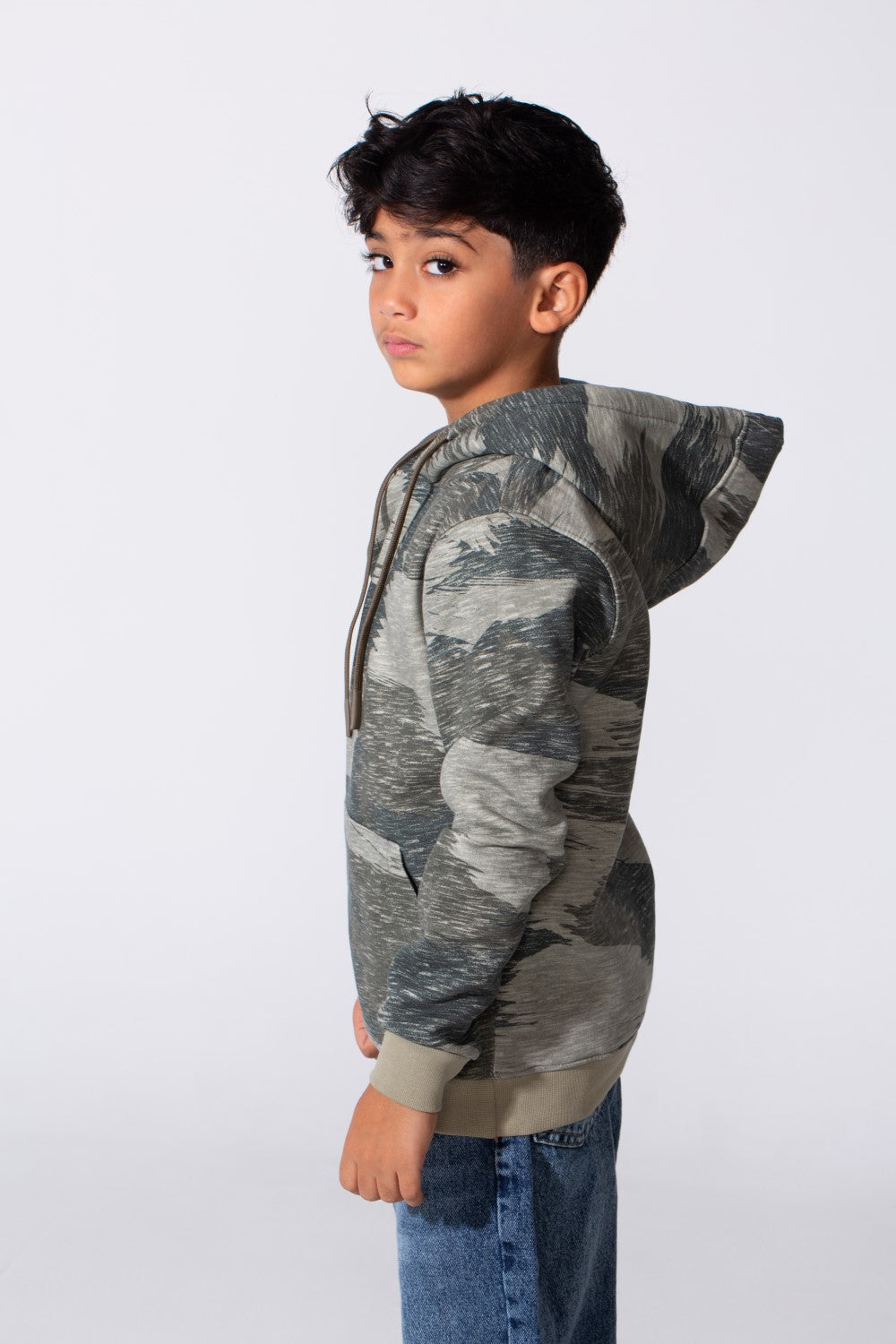 Boy's Slim Fit Long Sleeved Camo Melton Sweatshirt With Hood