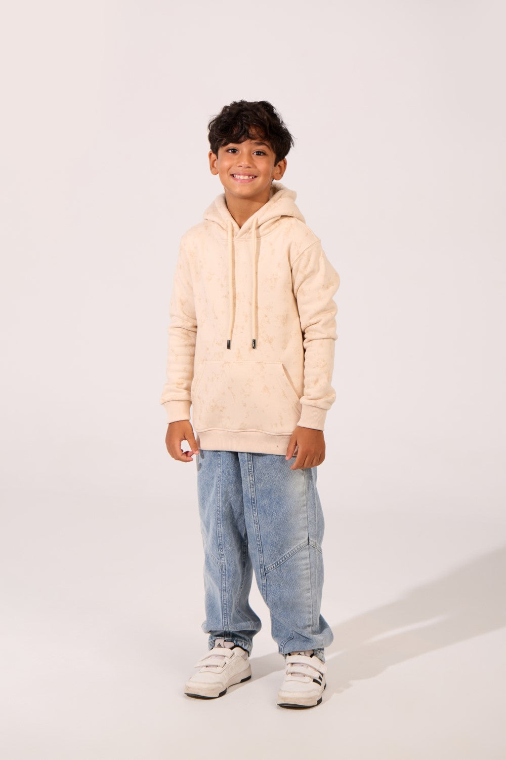 Boy's Slim Fit Melton Hooded Sweatshirt With A Front Pocket