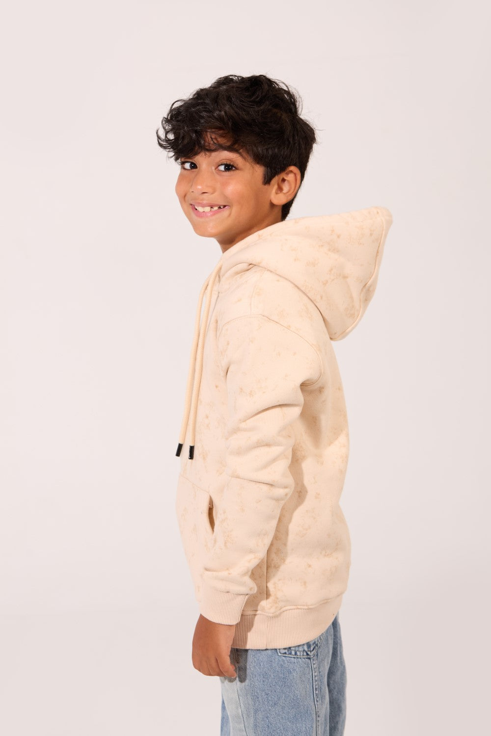 Boy's Slim Fit Melton Hooded Sweatshirt With A Front Pocket