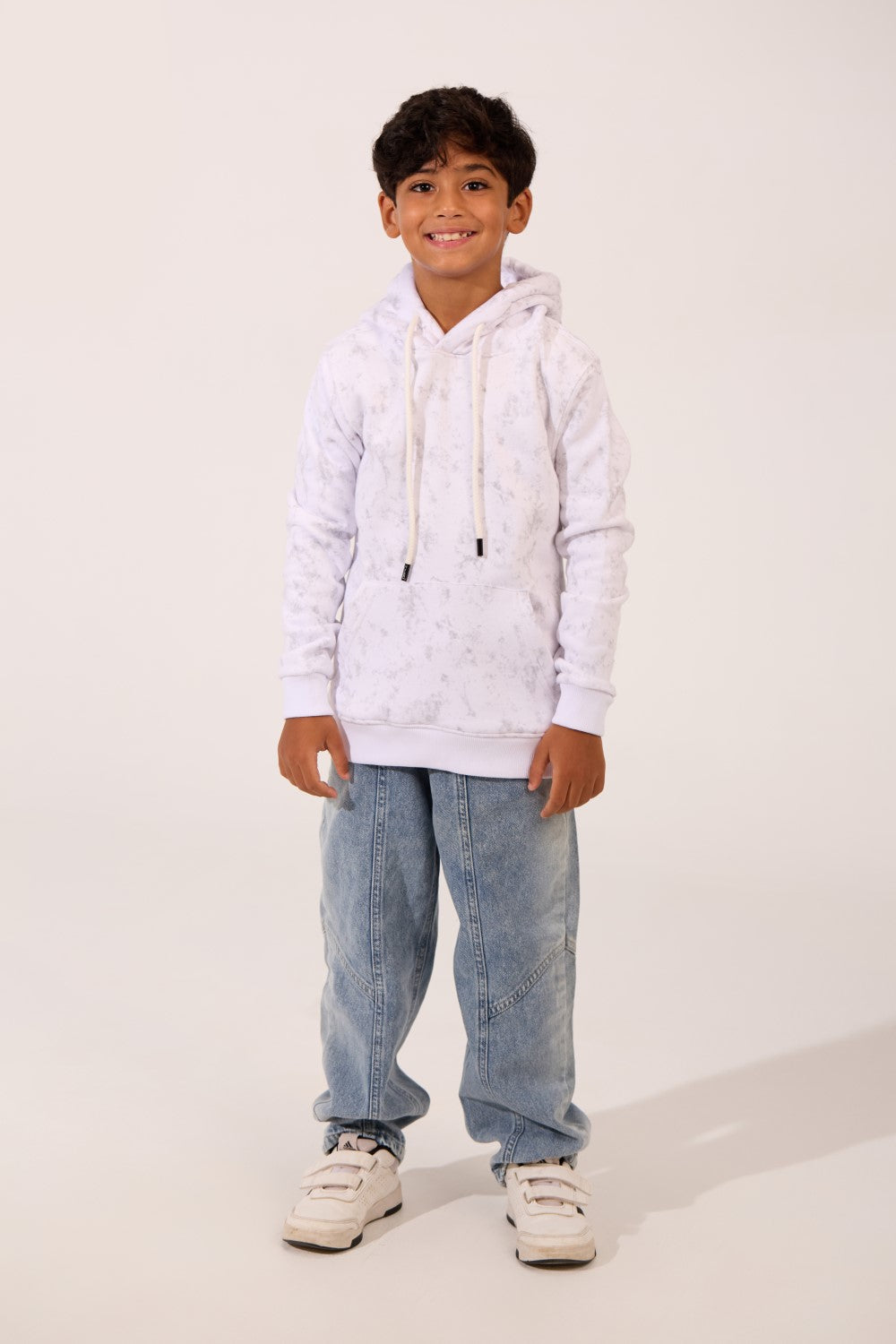 Boy's Slim Fit Melton Hooded Sweatshirt With A Front Pocket