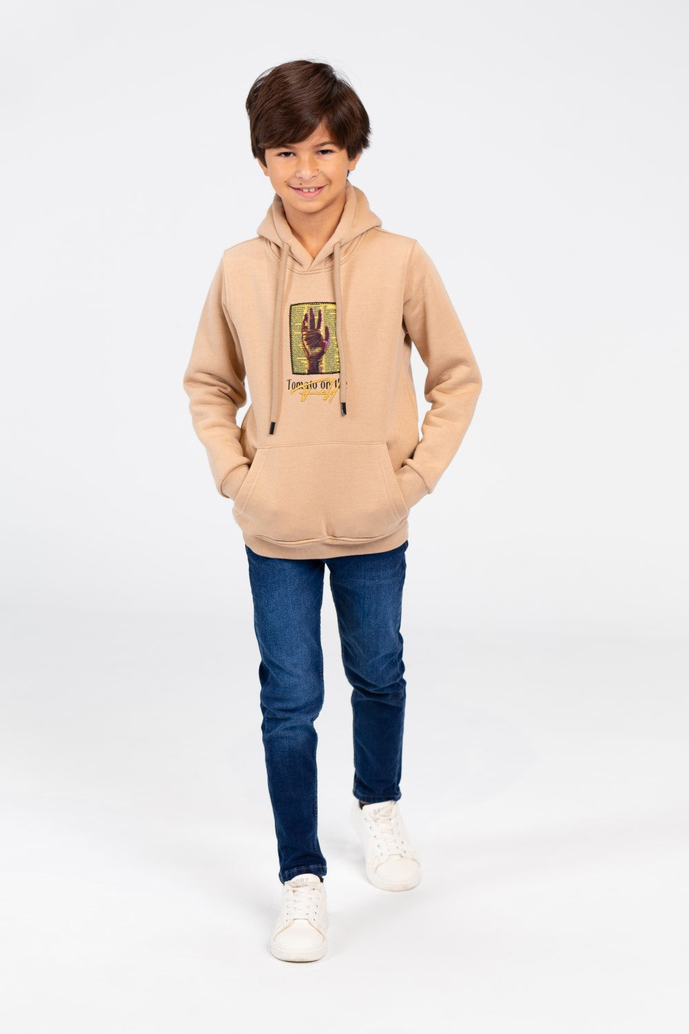 Boy's Tomato Hooded Sweatshirt Printed In Melton Material