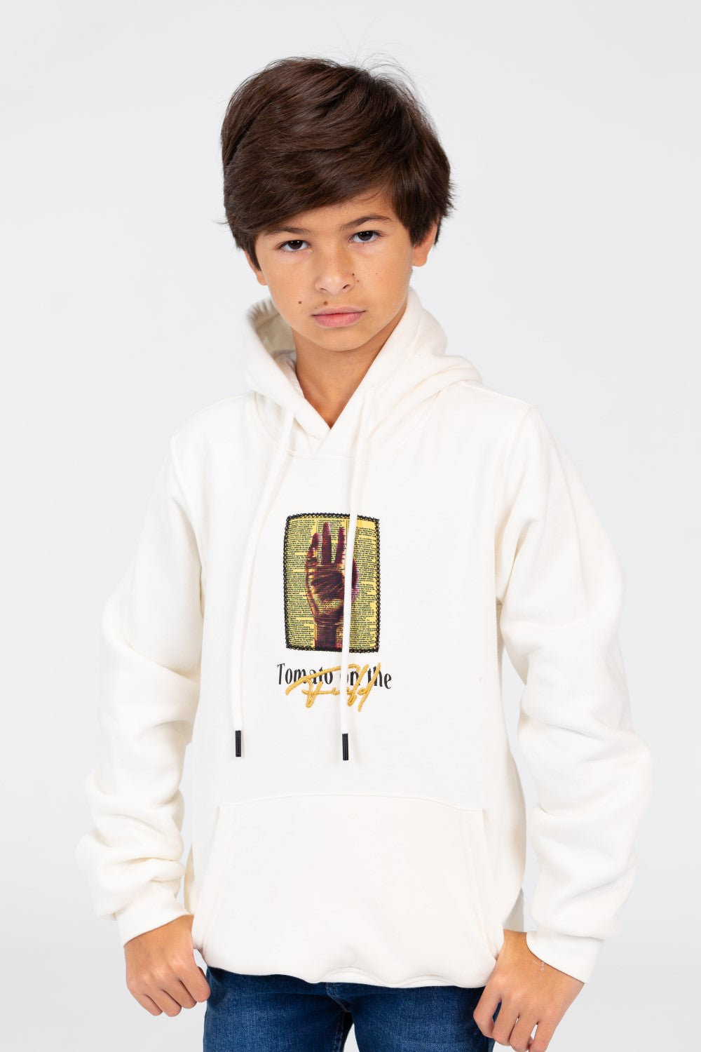Boy's Tomato Hooded Sweatshirt Printed In Melton Material