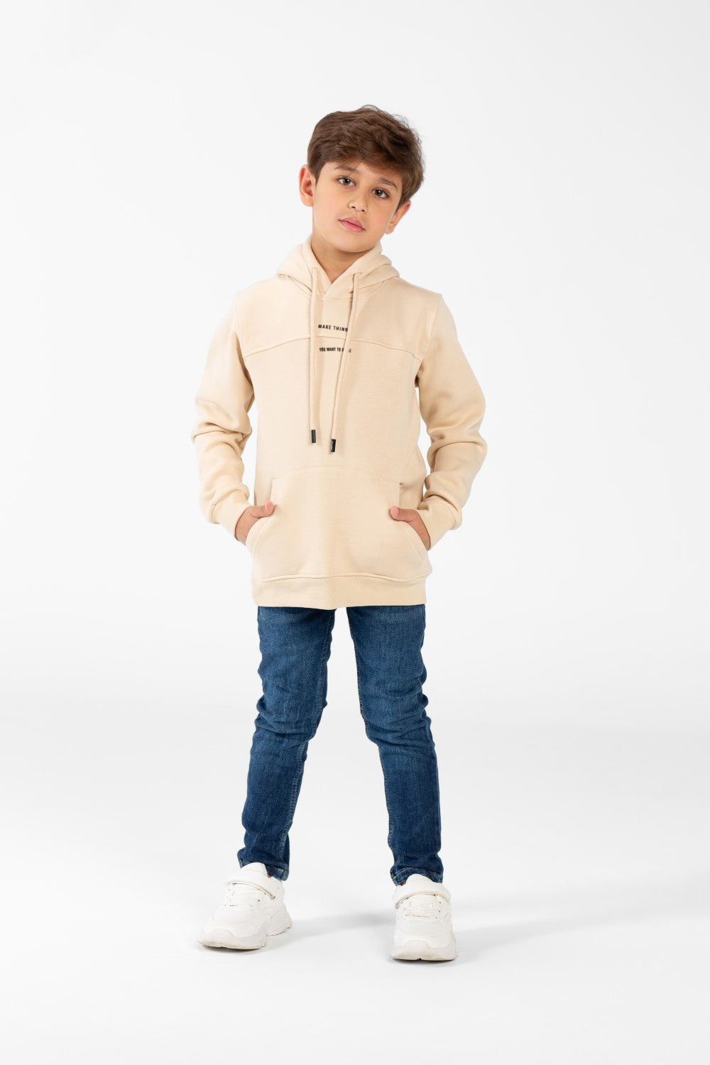 Boy's Hoodie Sweatshirt With Text Print On The Front And Pocket