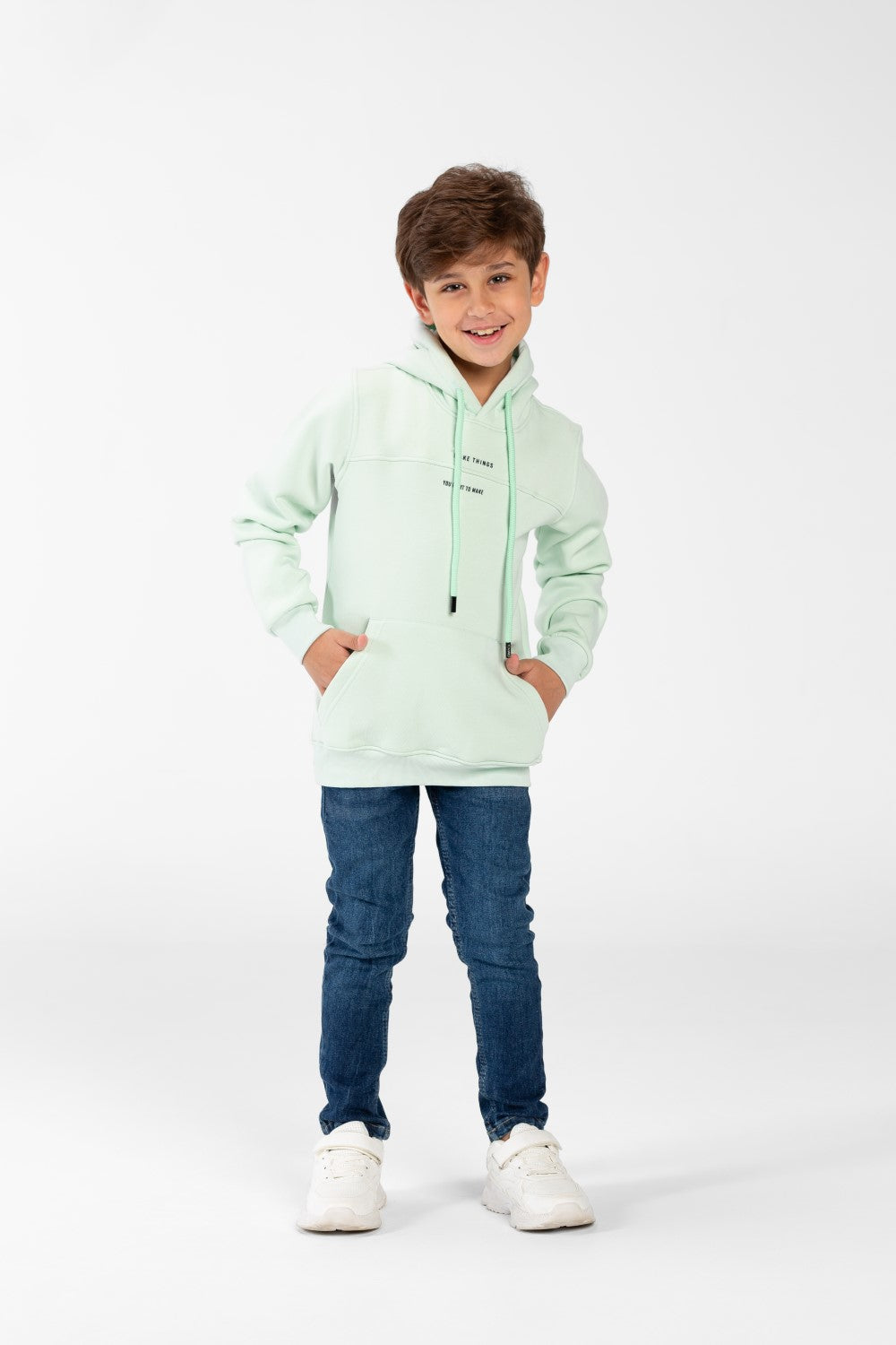 Boy's Hoodie Sweatshirt With Text Print On The Front And Pocket