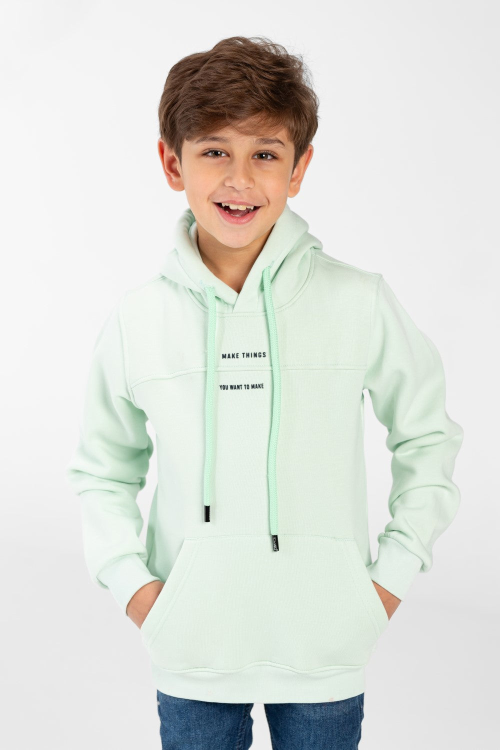 Boy's Hoodie Sweatshirt With Text Print On The Front And Pocket