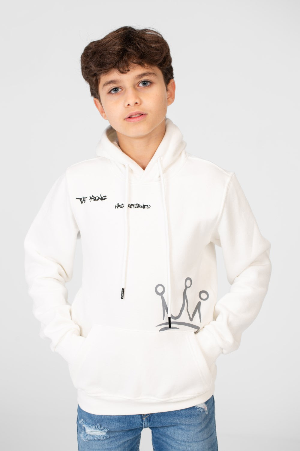 Boy's Hoodie Sweatshirt With Crown Print And Front Pocket