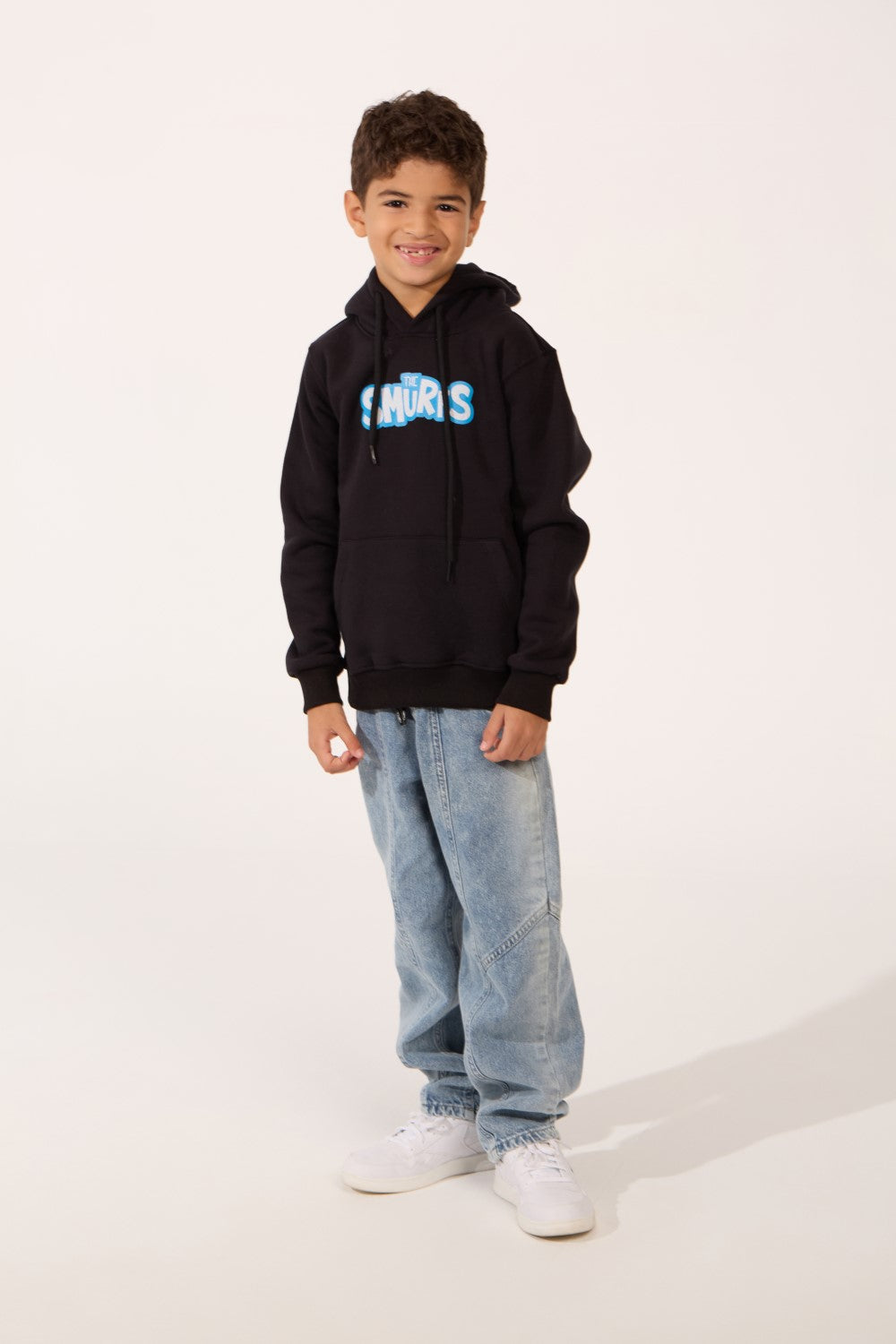 Boy's Smurfs Print Slim Fit Melton Long Sleeve Hoodie Sweatshirt