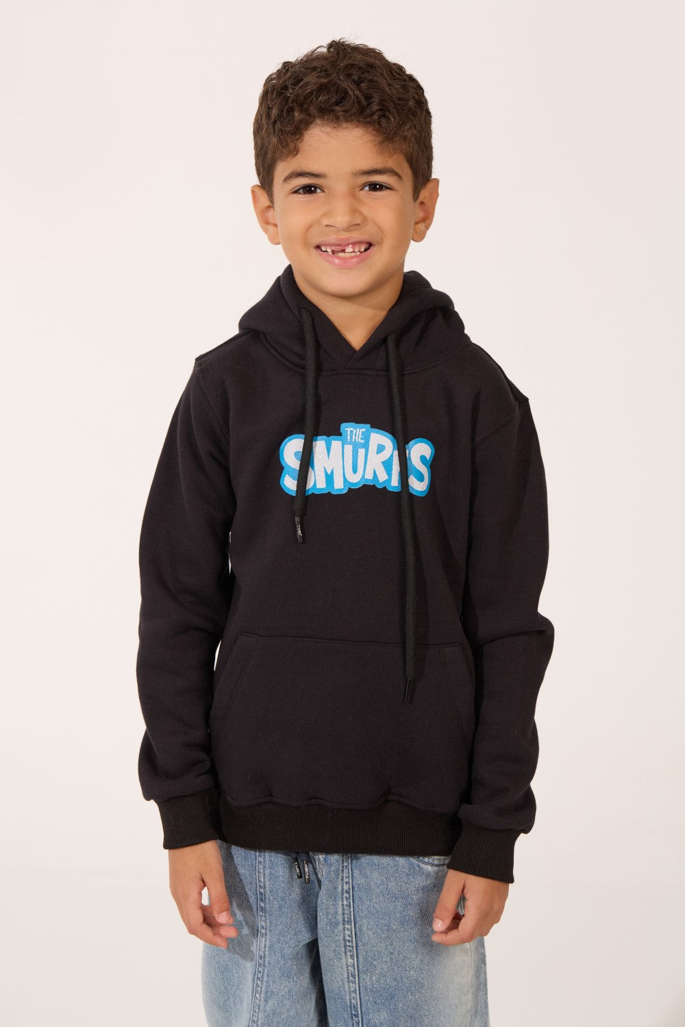 Boy's Smurfs Print Slim Fit Melton Long Sleeve Hoodie Sweatshirt