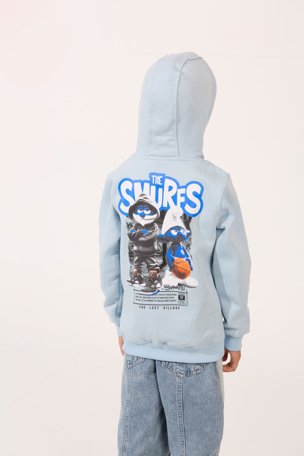 Boy's Smurfs Print Slim Fit Melton Long Sleeve Hoodie Sweatshirt