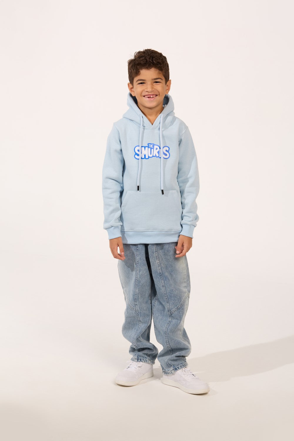 Boy's Smurfs Print Slim Fit Melton Long Sleeve Hoodie Sweatshirt