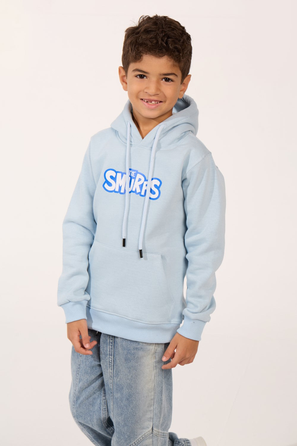 Boy's Smurfs Print Slim Fit Melton Long Sleeve Hoodie Sweatshirt