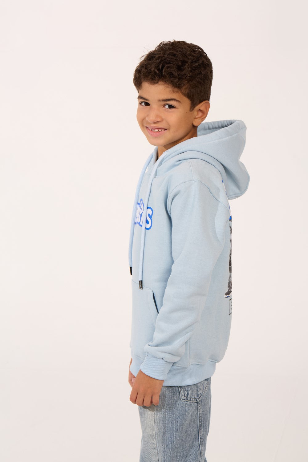 Boy's Smurfs Print Slim Fit Melton Long Sleeve Hoodie Sweatshirt