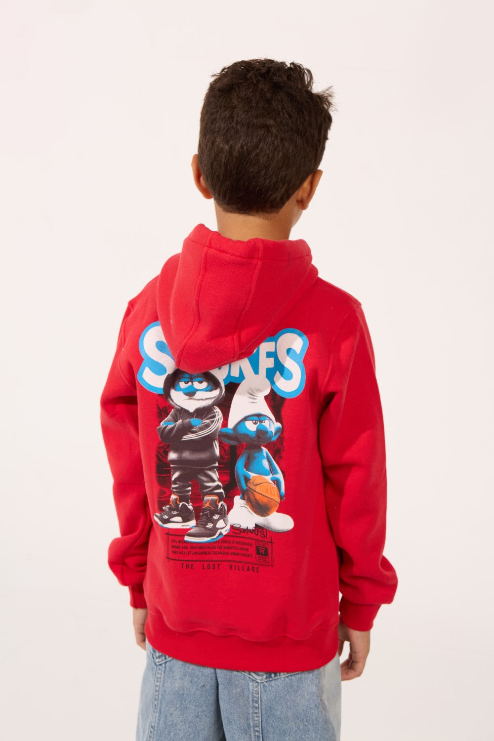 Boy's Smurfs Print Slim Fit Melton Long Sleeve Hoodie Sweatshirt