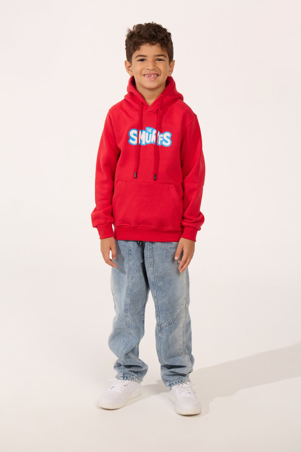 Boy's Smurfs Print Slim Fit Melton Long Sleeve Hoodie Sweatshirt