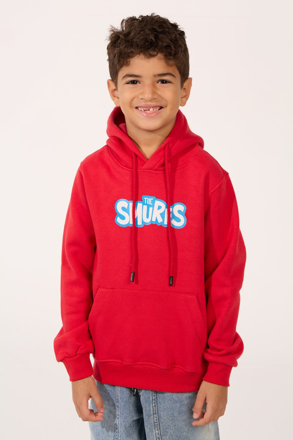 Boy's Smurfs Print Slim Fit Melton Long Sleeve Hoodie Sweatshirt