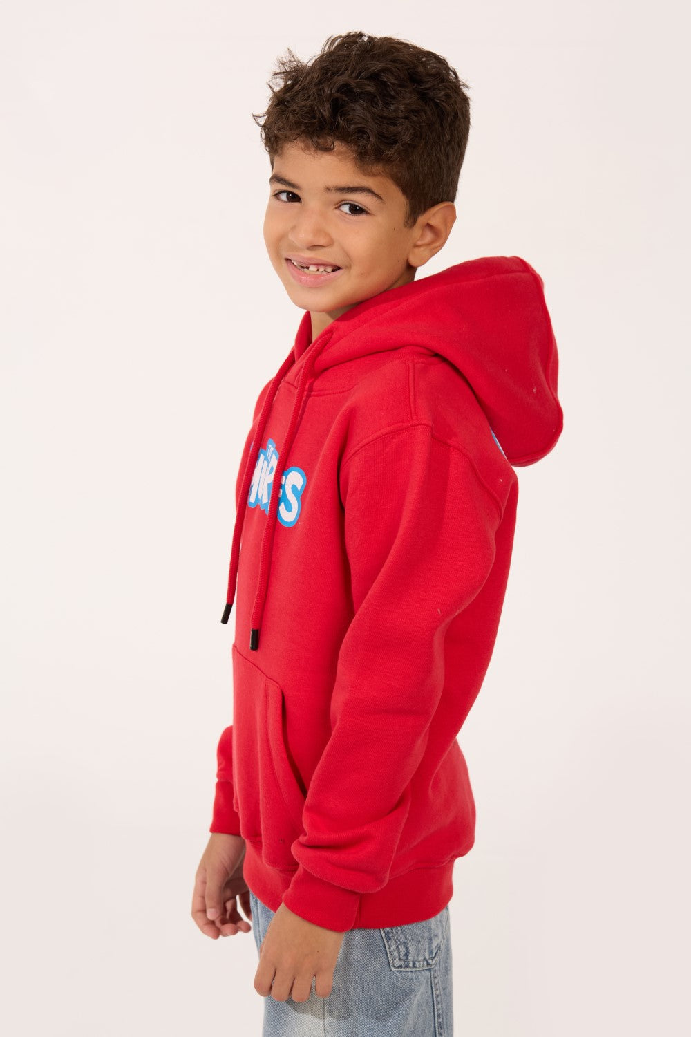 Boy's Smurfs Print Slim Fit Melton Long Sleeve Hoodie Sweatshirt