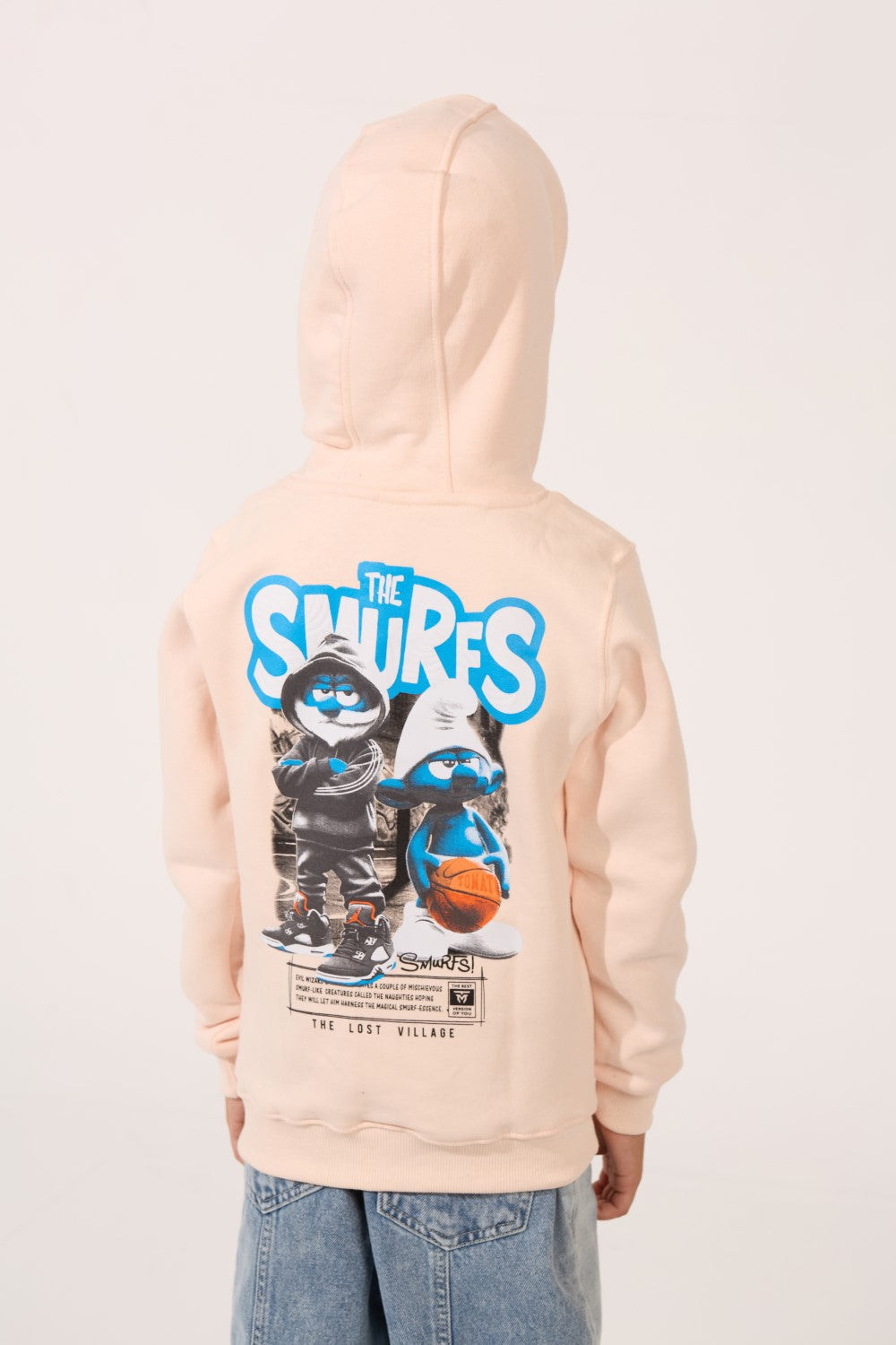 Boy's Smurfs Print Slim Fit Melton Long Sleeve Hoodie Sweatshirt
