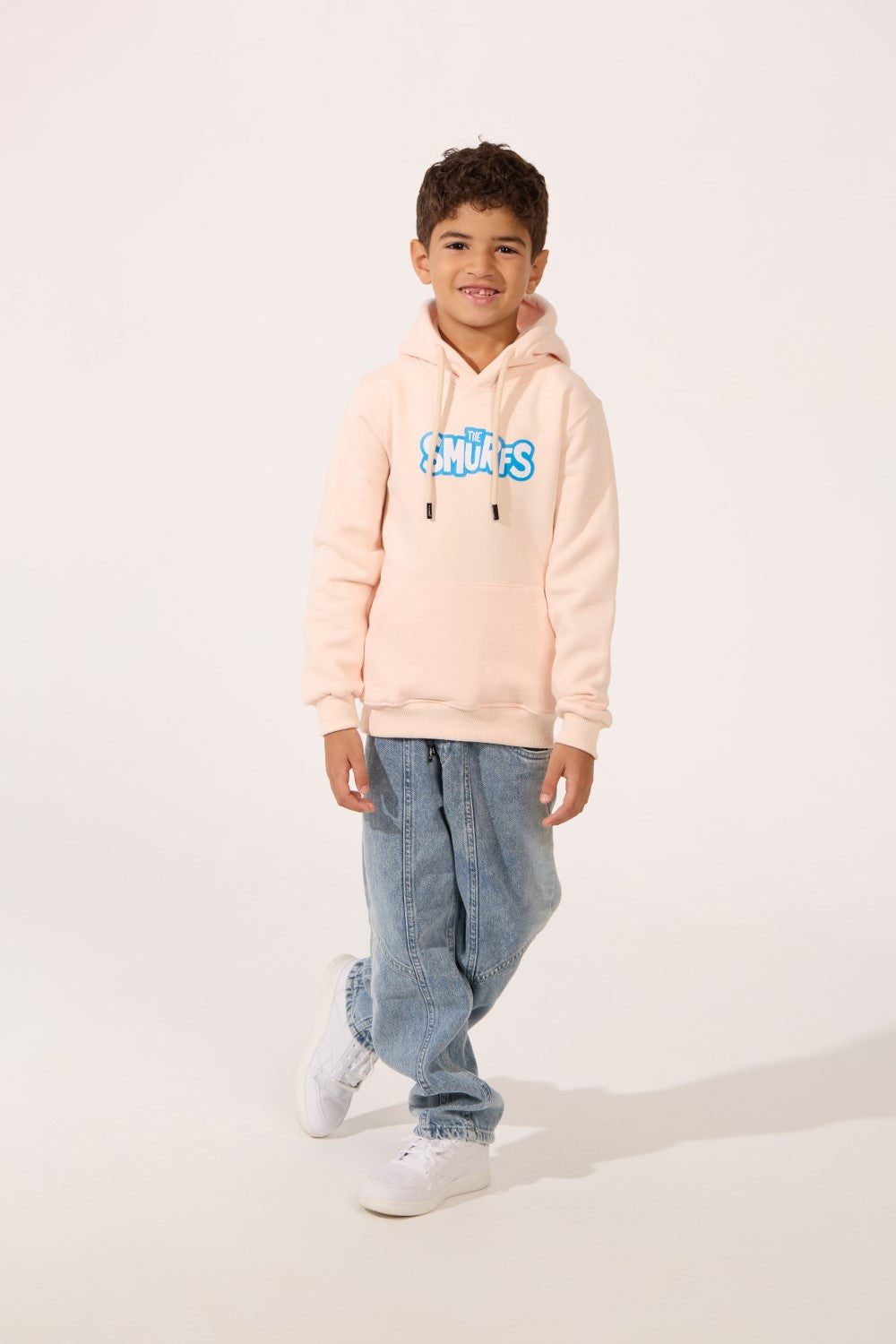 Boy's Smurfs Print Slim Fit Melton Long Sleeve Hoodie Sweatshirt