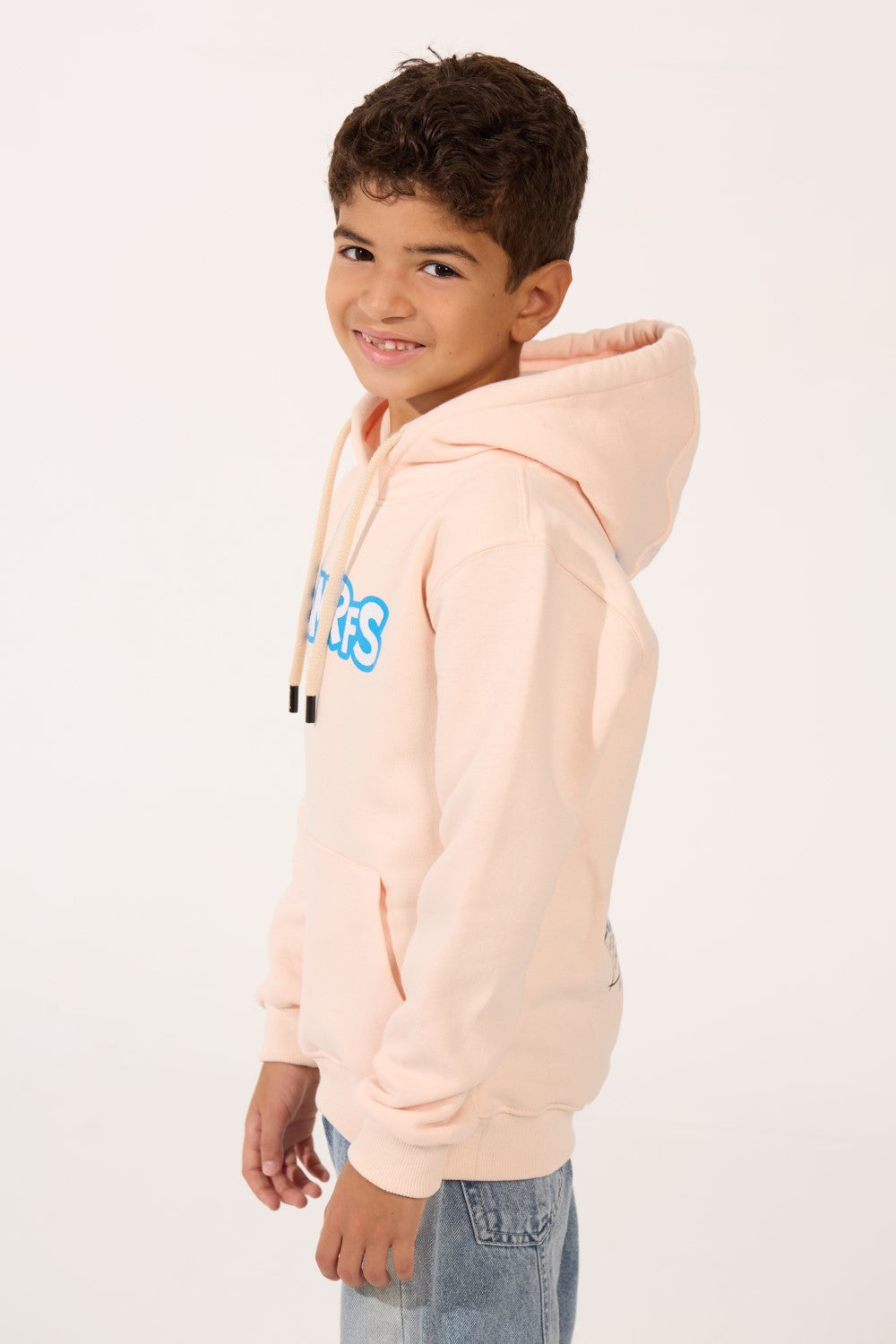 Boy's Smurfs Print Slim Fit Melton Long Sleeve Hoodie Sweatshirt