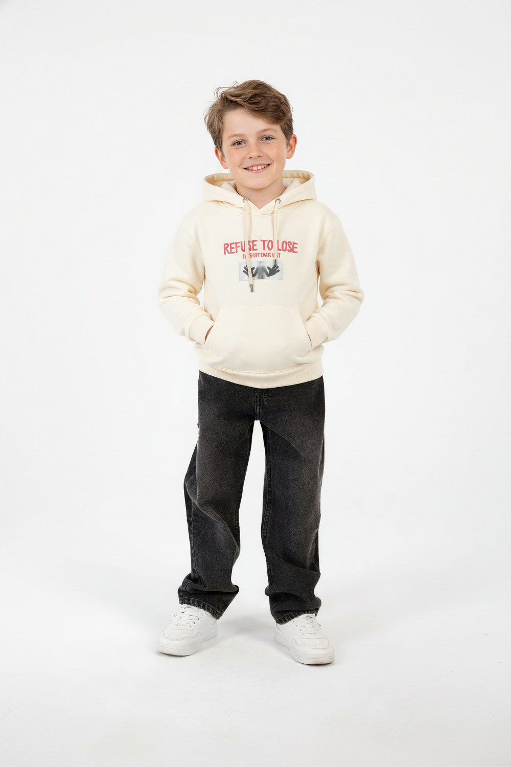Boy's Regular Fit Melton Graphic Print Long-Sleeved Hood Sweatshirt