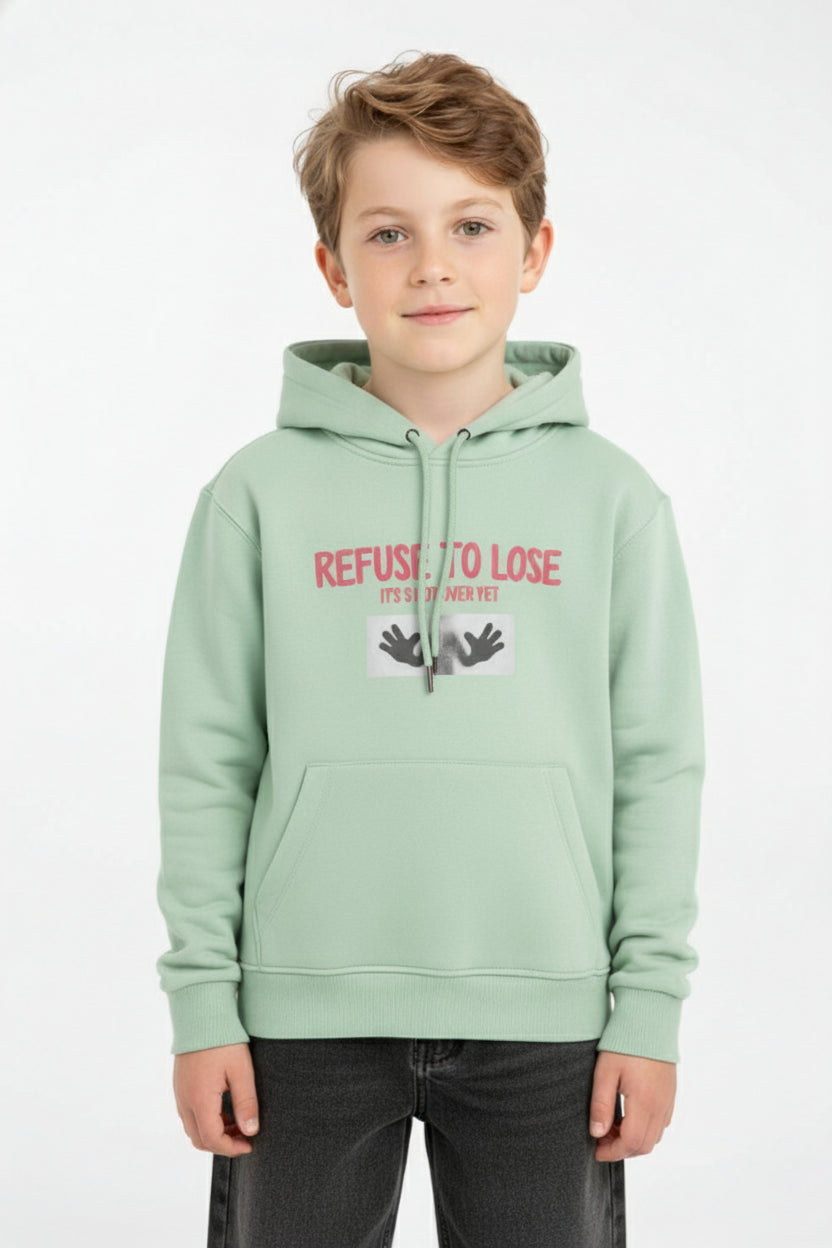 Boy's Regular Fit Melton Graphic Print Long-Sleeved Hood Sweatshirt
