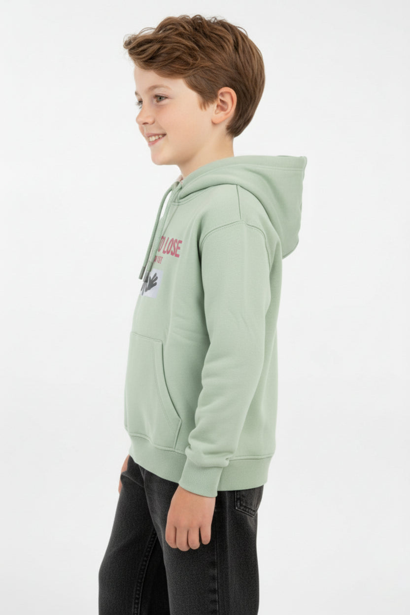 Boy's Regular Fit Melton Graphic Print Long-Sleeved Hood Sweatshirt