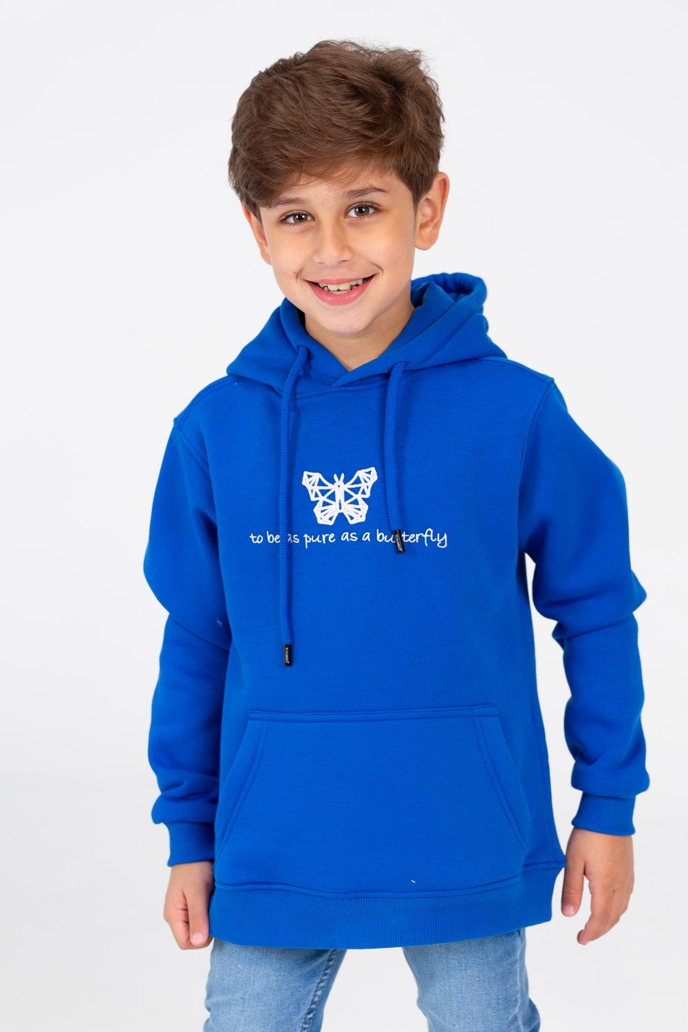 Boy's Basic Hoodie Cut Sweatshirt With Front Print