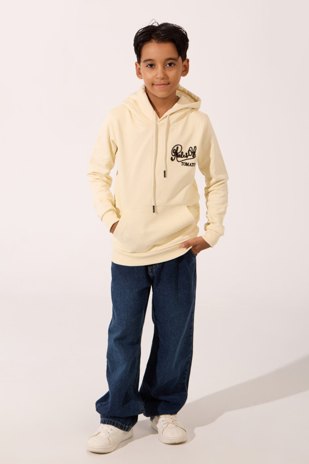 Boy's Tomato Slim Fit Sweatshirt With Front Pocket And Hood