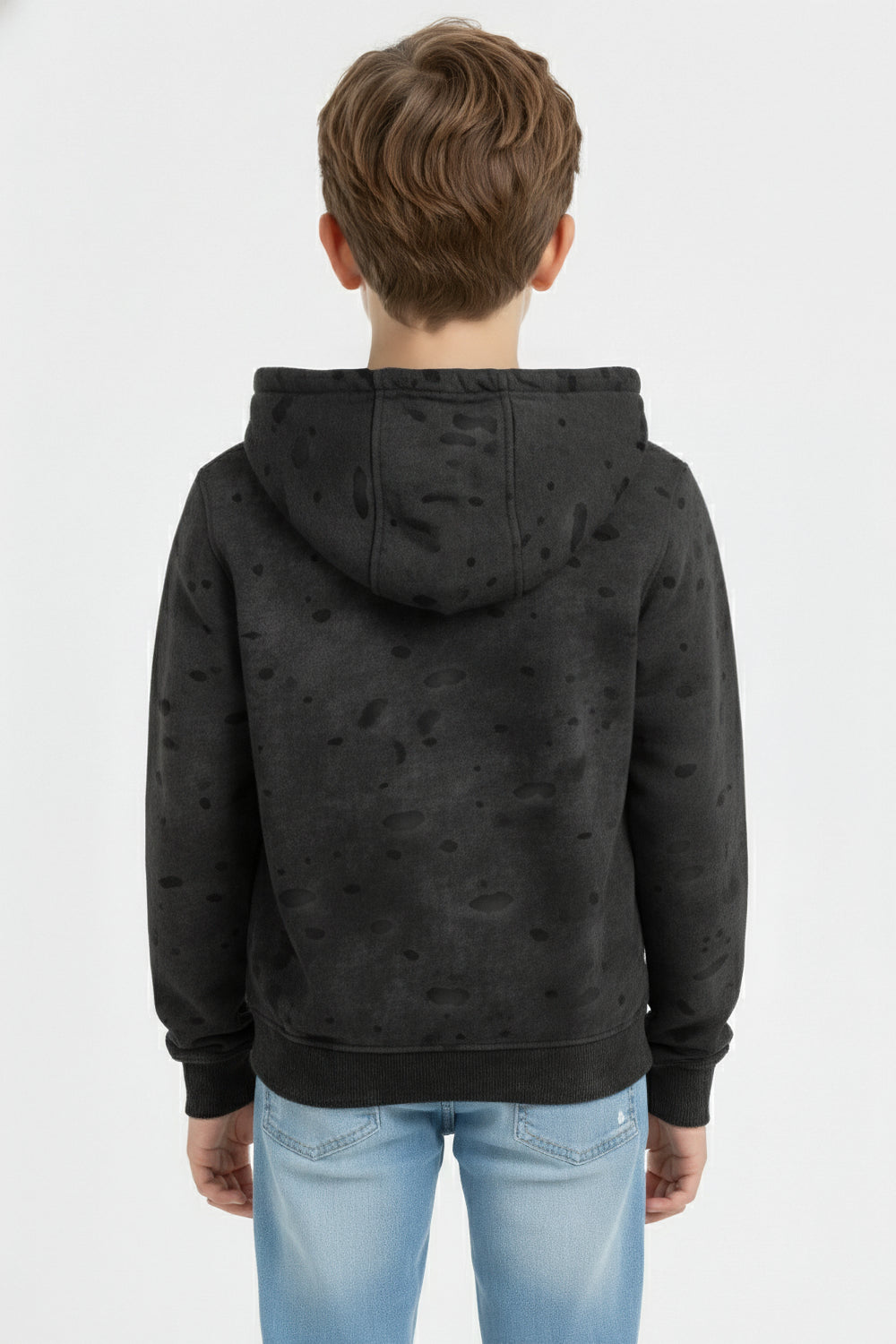 Boy's Slim Fit Washed Hood Sweatshirt With Kangaroo Pocket And Long Sleeves